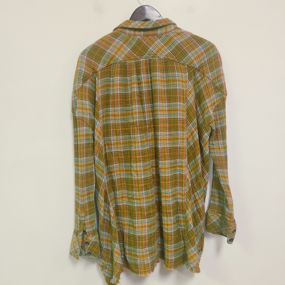 Free People Womens Juniper Snap Side Plaid Button Down Shirt Size L Green Plaid - Picture 3 of 11